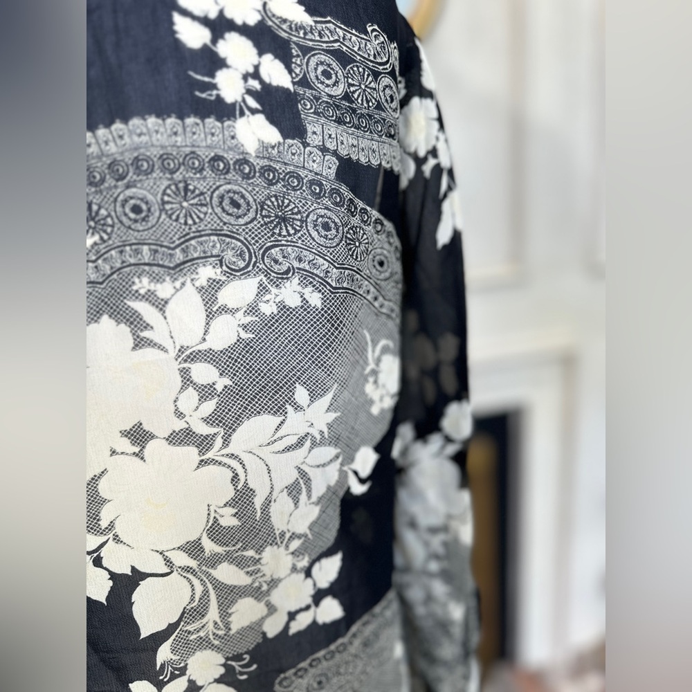 Vintage Nina‎ Piccalino Sheer Floral Tie Front Ruffle Jacket Top M - Picture 6 of 10